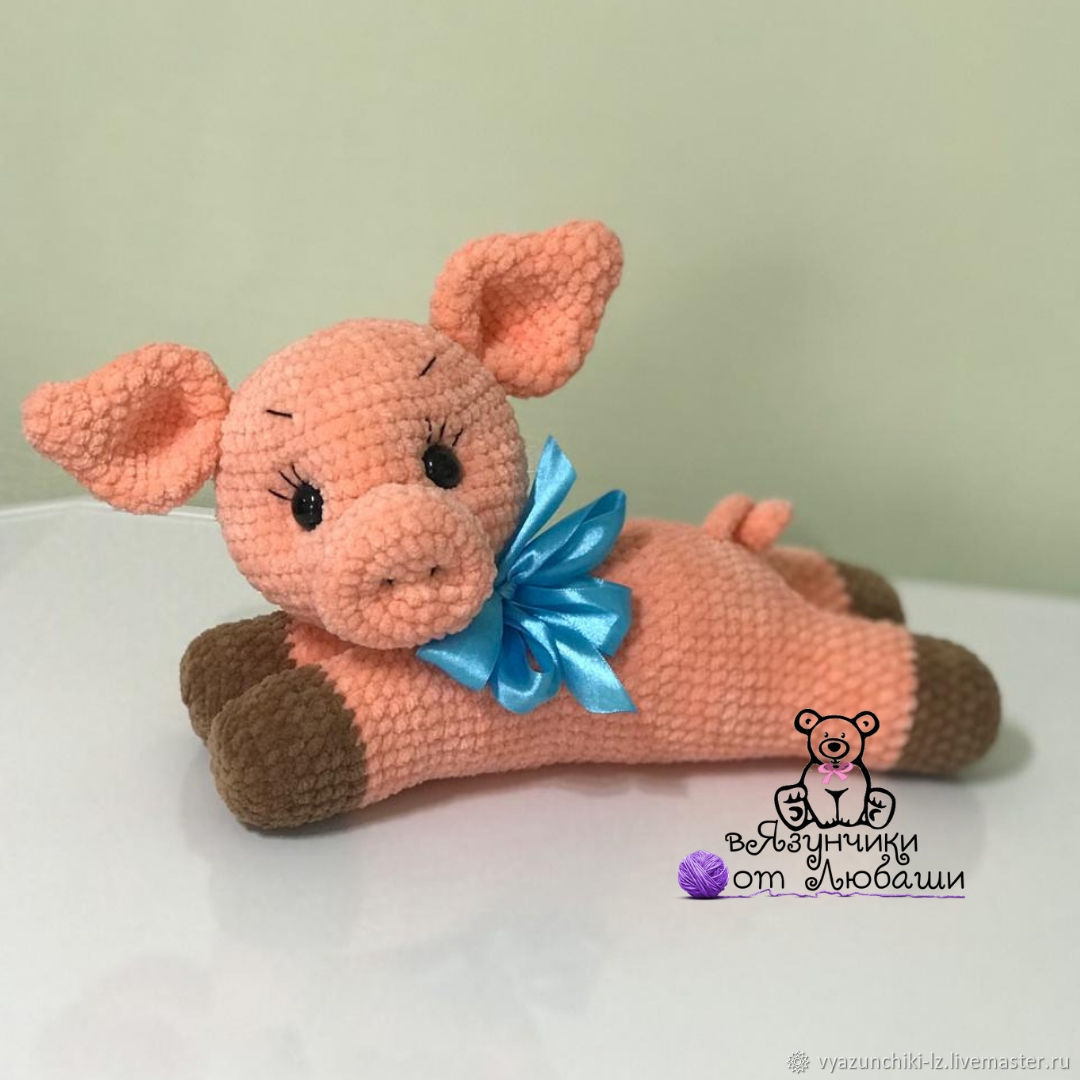 Toy pig tied from plush yarn symbol of the year pig, Stuffed Toys, Volokolamsk,  Фото №1