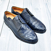 Обувь ручной работы handmade. Livemaster - original item Genuine crocodile leather derby, blue color, custom made!. Handmade.
