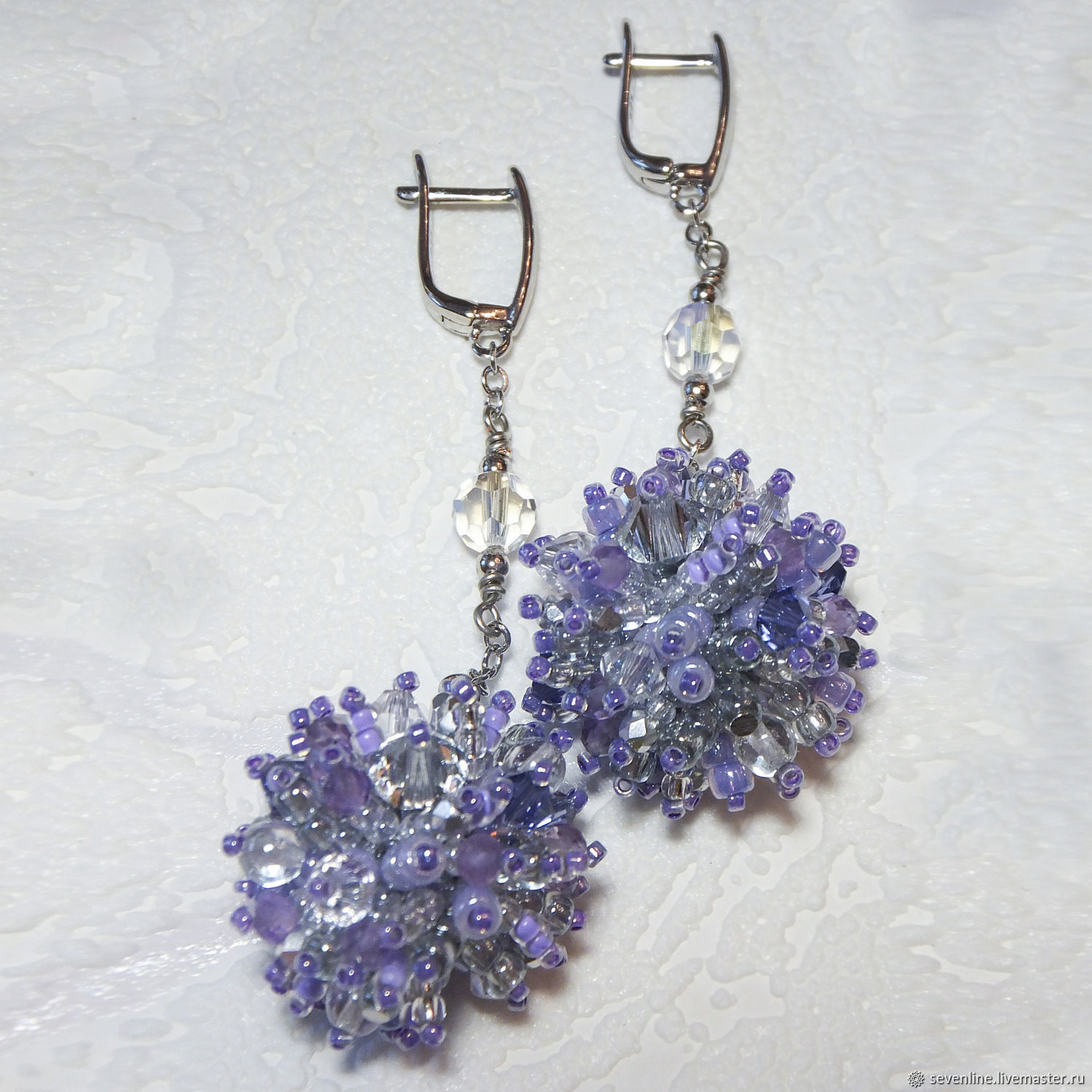 EARRINGS ICE. Earrings beads bead. Ice story. lilac, Earrings, Ekaterinburg,  Фото №1