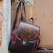 Backpack made of genuine leather, this boho coffee-caramel