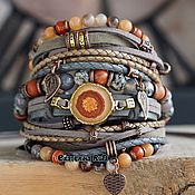 Украшения handmade. Livemaster - original item Leather bracelet with stones in Boho style 