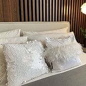 Для дома и интерьера handmade. Livemaster - original item Decorative pillows with sequins white 2 pieces. Handmade.