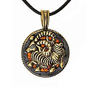 Украшения handmade. Livemaster - original item Aries Zodiac Sign Pendant Round Medallion Amber Brass. Handmade.