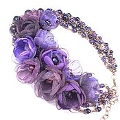 Украшения handmade. Livemaster - original item Purple Blues Necklace made of natural stones, flowers made of fabric. Handmade.