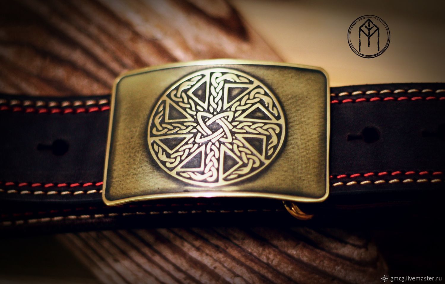  Leather belt with brass buckle 'Kolovrat', Straps, Tolyatti,  Фото №1