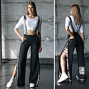 Одежда handmade. Livemaster - original item Wide-leg trousers for women, button-down trousers, black trousers with suspenders. Handmade.
