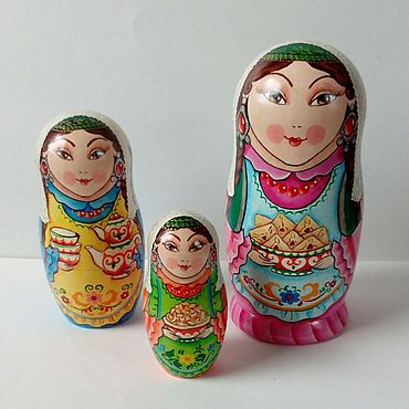 Русский стиль ручной работы. Ярмарка Мастеров - ручная работа Матрешка татарская 3 - местная Татарочка 15, 5 см. Темпера. Handmade.