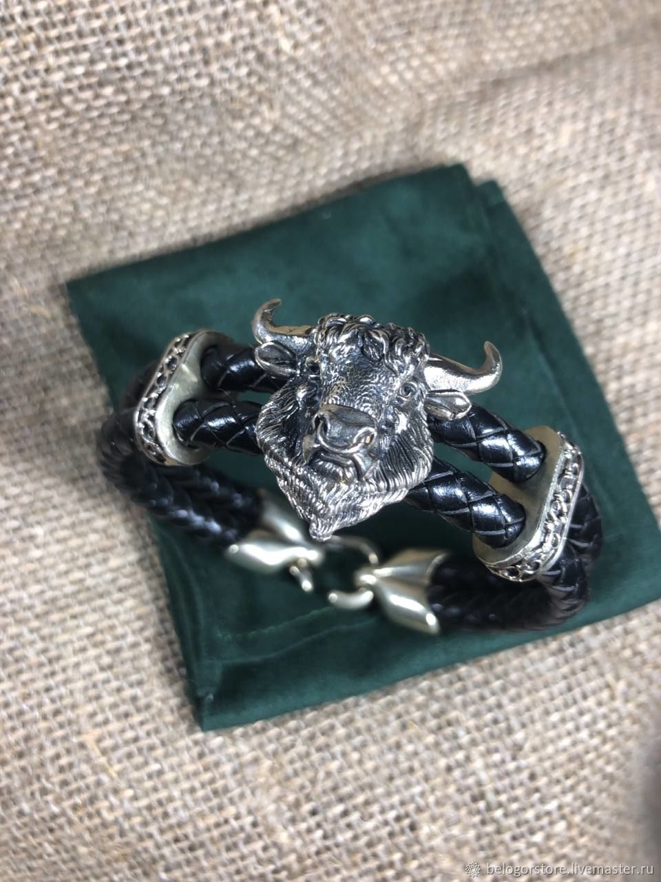 Leather bracelet 'Bull' made of nickel silver, Bead bracelet, Samara,  Фото №1