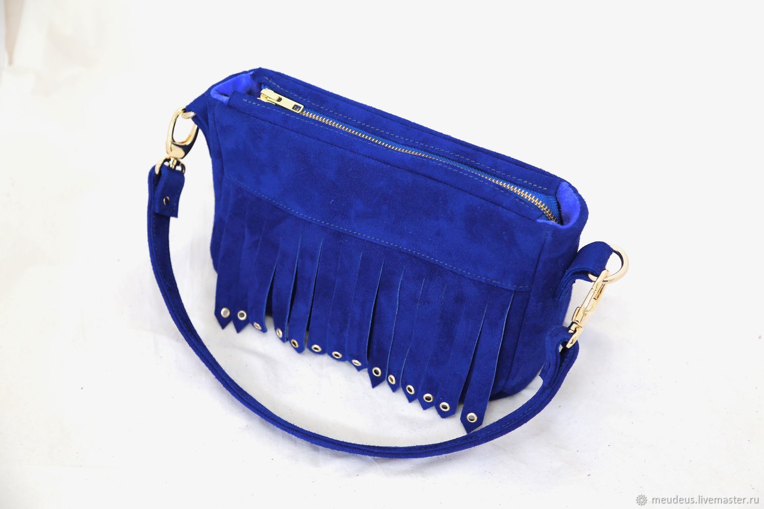Blue Suede Handbag With Fringe On The Strap Art 382 Online Blue Suede Handbag With Fringe On The Strap Art 382