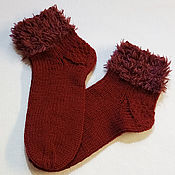 Одежда детская handmade. Livemaster - original item Socks for girls warm, burgundy color / Socks with fur. Handmade.