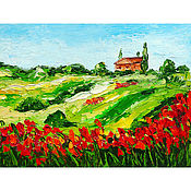 Картины и панно handmade. Livemaster - original item Painting Tuscany summer poppies landscape oil palette knife. Handmade.