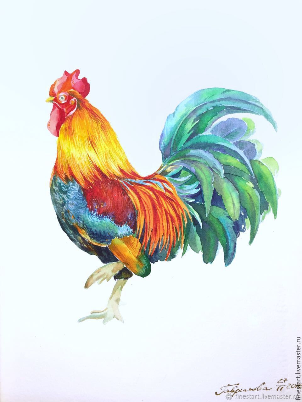 Watercolor Rooster symbol of the year 2017 – купить на Ярмарке Мастеров ...