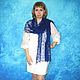 Hand knit embroidered shawl, Dark blue scarf, Bridal cape, Wool wrap. Wraps. Oksana (superplatok). Ярмарка Мастеров.  Фото №4