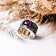 Широкое кольцо с фактурой и кабошоном аметиста. Кольца. Mintina Jewelry. Ярмарка Мастеров.  Фото №4