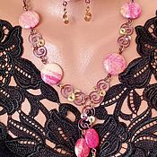 Украшения handmade. Livemaster - original item Jewelry set: necklace bracelet earrings. Rhodonite Stone Wire Wrap. Handmade.
