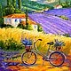 Painting Provence Bicycle in lavender fields - oil on canvas, Pictures, Voronezh,  Фото №1