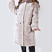 Children's brown Mouton coat 32 size with hood