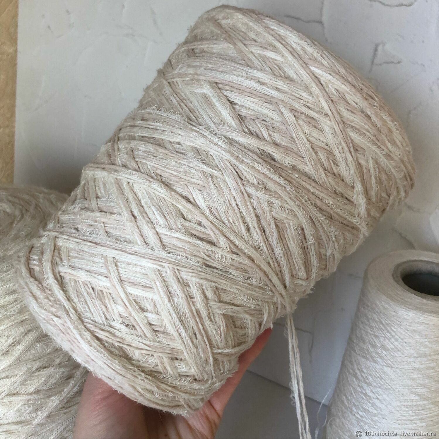 410г Фантазийная пряжа Loro PIANA с кашемиром бобинная бежево розовый ...