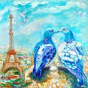 Картины и панно handmade. Livemaster - original item Painting birds Pigeons Paris spring oil 50h50. Handmade.