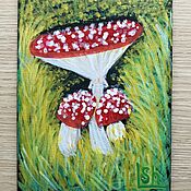 Картины и панно handmade. Livemaster - original item Painting of fly agaric in the grass on canvas 