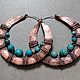 Large Copper Earrings Rings with Turquoise Beads - handmade, Congo earrings, Stavropol,  Фото №1