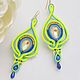 Copy of Soutache Embroidered Earrings blue yellow Beaded Jewelry, Earrings, Cherepovets,  Фото №1