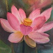 Картины и панно handmade. Livemaster - original item Picture of a pink Lotus flower on a green background in a frame, pastel.. Handmade.