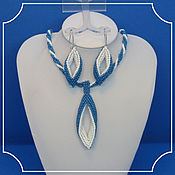 Украшения handmade. Livemaster - original item Diamond Beads Jewelry Set Blue White (Pendant earrings). Handmade.
