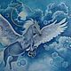 Картина маслом Крылатая лошадка, полет, голубой, белый конь, пегас, Картины, Мурманск,  Фото №1
