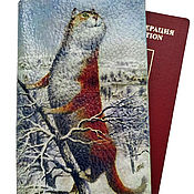 Обложка для паспорта кожаная Новогодняя, декупаж
