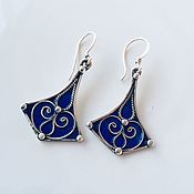 Украшения handmade. Livemaster - original item Blue enamel and filigree earrings. Handmade.
