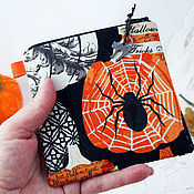 Сумки и аксессуары handmade. Livemaster - original item Mini Cosmetic Bag with Zipper Autumn Patterns Spider on Pumpkin. Handmade.
