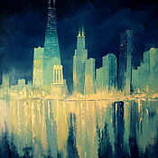 Картины и панно handmade. Livemaster - original item Chicago Painting ORIGINAL OIL PAINTING on Canvas, Chicago Skyline. Handmade.