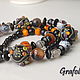 Long black and orange beads with stones, Necklace, Moscow,  Фото №1