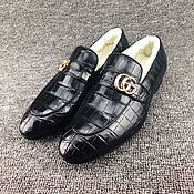 Обувь ручной работы handmade. Livemaster - original item Men`s loafers with fur, genuine crocodile leather, in black!. Handmade.