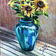  Sunflowers in blue. Original. Pastel. Pictures. Valeria Akulova ART. My Livemaster. Фото №5