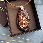 Украшения handmade. Livemaster - original item Agate Pendant hand painted Butterfly. Handmade.