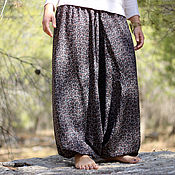 Womens Harem pants with pockets, Aquamarine Cotton wide-leg Trousers