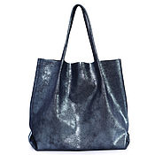 Сумки и аксессуары handmade. Livemaster - original item Bag Silver Shiny Leather Blue Shopper Package Tote Bag. Handmade.