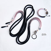 Аксессуары handmade. Livemaster - original item Thin belt rope made of beads with rauchtopaz and powdery pearls black. Handmade.