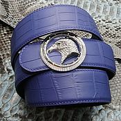 Аксессуары handmade. Livemaster - original item Genuine crocodile leather belt, in blue color!. Handmade.
