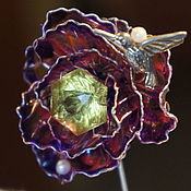 Украшения handmade. Livemaster - original item Collectible Bronze Hummingbird Brooch on a Peony. Handmade.