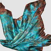 "Летние цветы" шелковый шифоновый платок с ручной росписью и бахромой