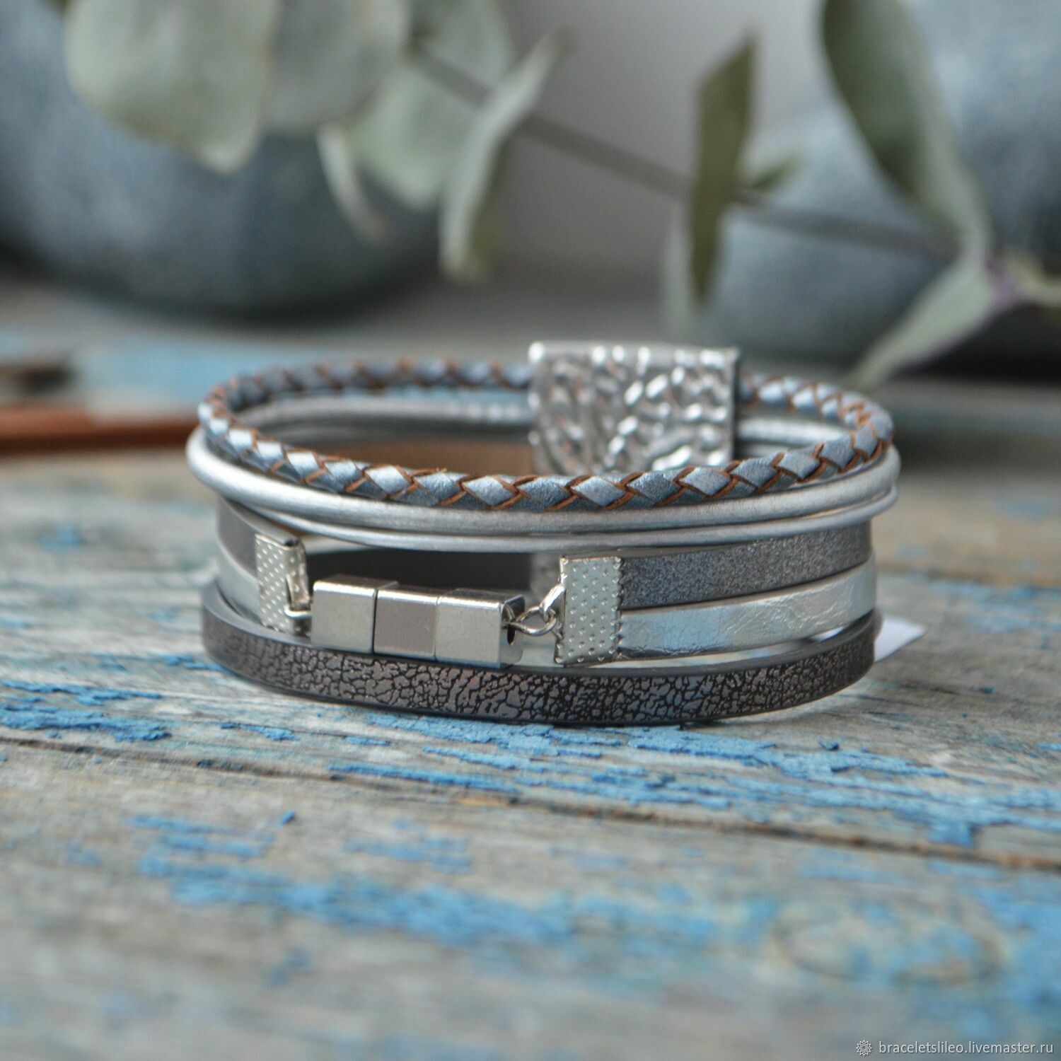 Женский широкий бохо браслет-манжета из кожи "Кубики" – купить онлайн ...