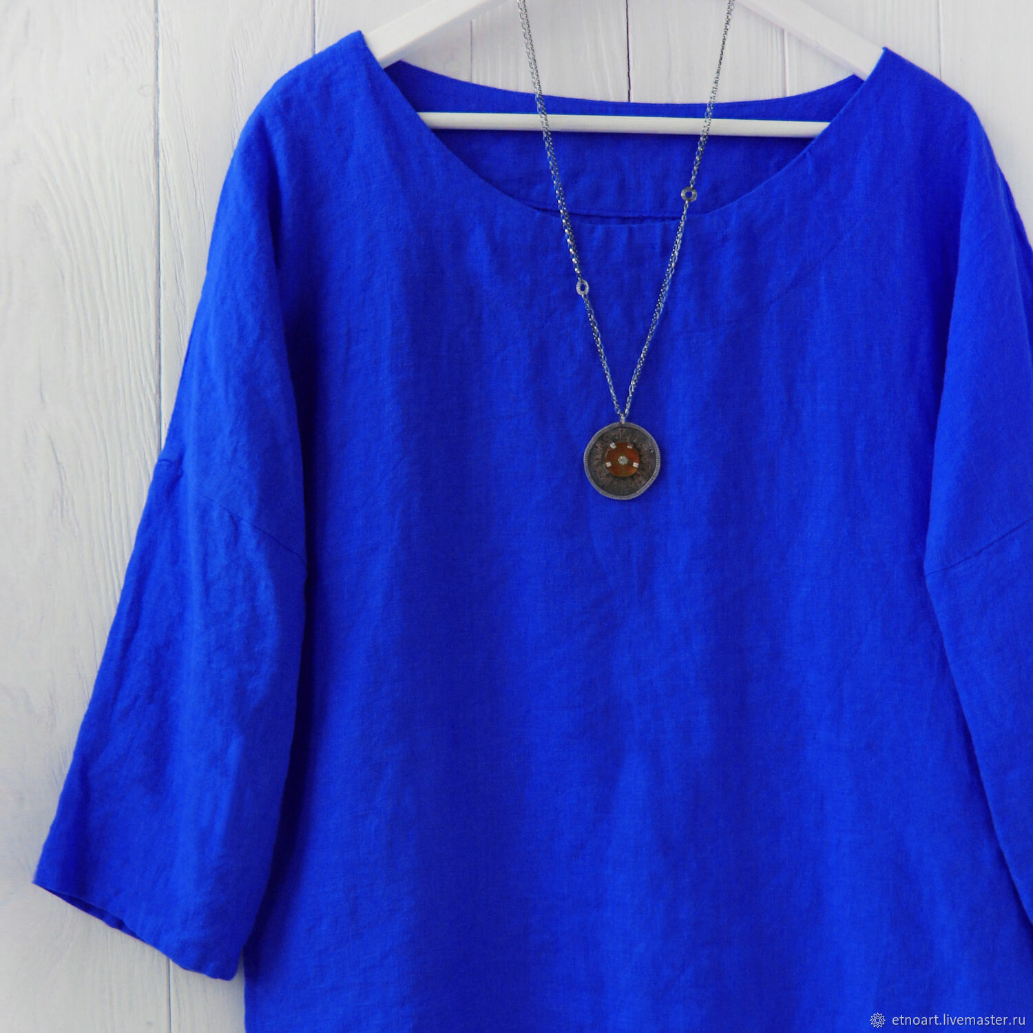 Oversize blouse made of bright blue linen, Blouses, Tomsk,  Фото №1