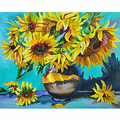 Картины и панно handmade. Livemaster - original item Painting sunflowers in a vase 