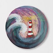 Картины и панно handmade. Livemaster - original item Lighthouse of Hope round painting on canvas. Handmade.