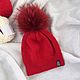 Red and black Pumpkin hat with a pompom, Caps, Izhevsk,  Фото №1