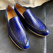 Обувь ручной работы handmade. Livemaster - original item Men`s loafers, crocodile leather, in dark blue.. Handmade.