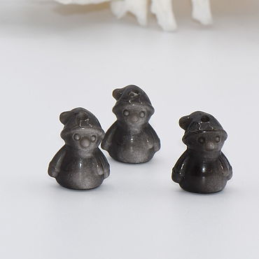 Материалы для творчества ручной работы. Ярмарка Мастеров - ручная работа Обсидиан натуральный черный серебристый бусины Снеговик БНК-209. Handmade.